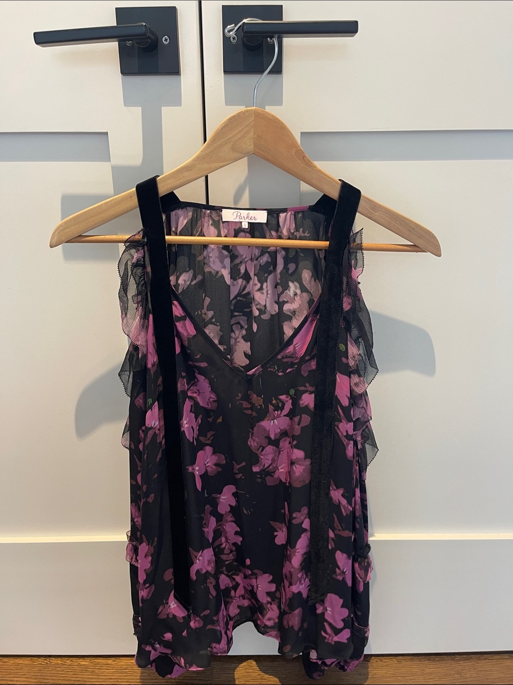 Parker Black Sheer Tank with Purple Floral Print